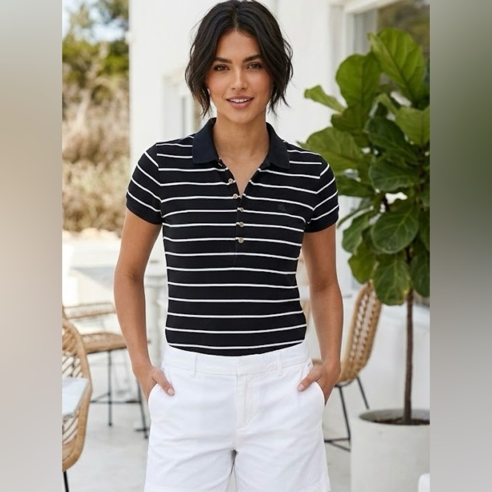Ralph Lauren Black and White Striped Button Down Shirt Size M